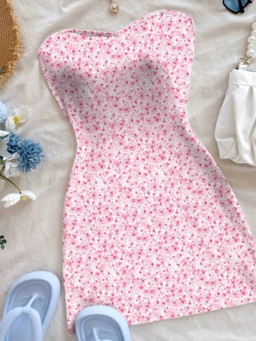 SHEIN Light Pink Floral Tube Dress